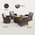 7 Piece Outdoor Patio Furniture Set, Patio Furniture Set with Fire Pit Table Rattan Wicker Patio Furniture Set, Brown Wicker & Beige Cushion