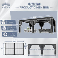 Aluminum Pergola with Adjustable Louvered Roof Waterproof Curtains and Nets