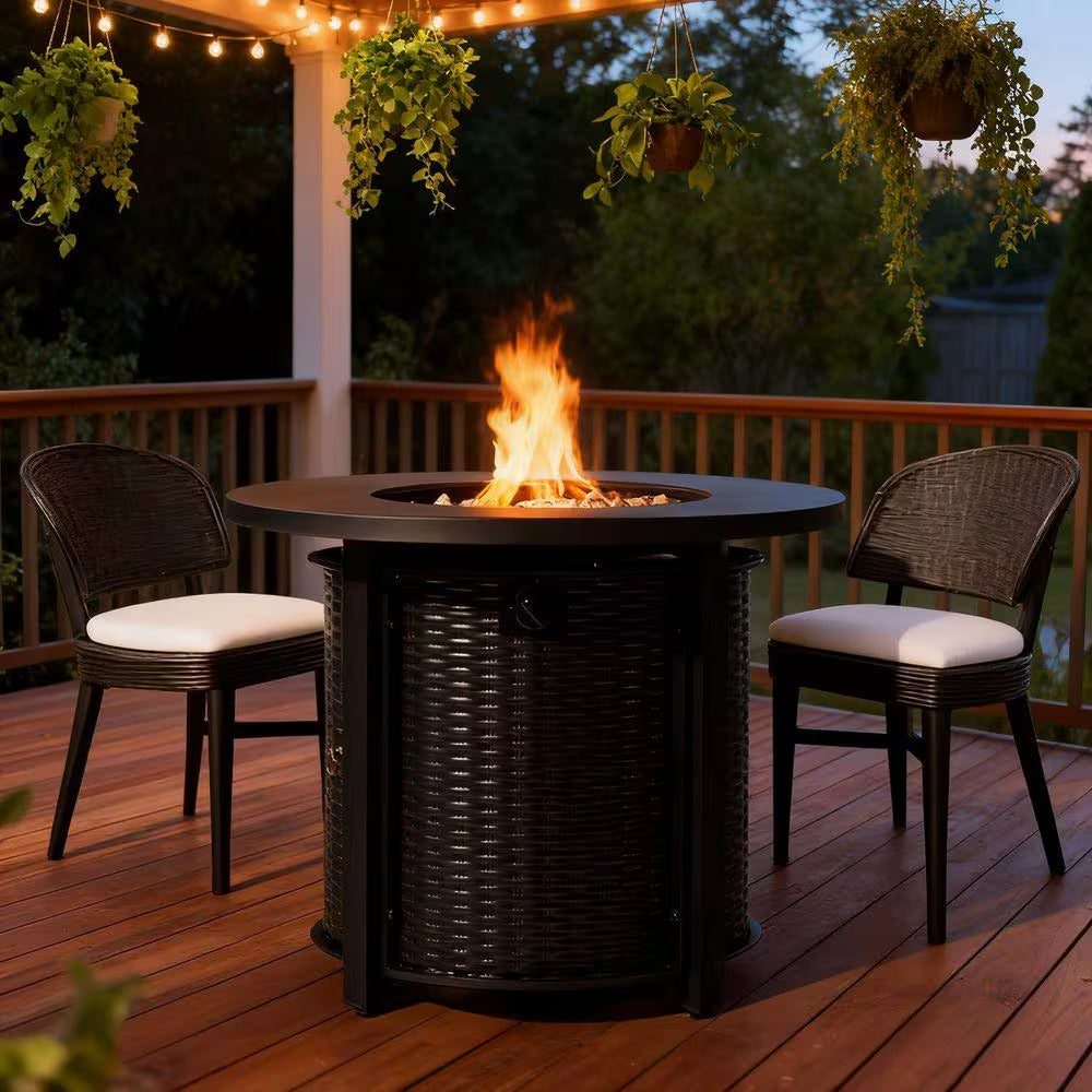 32 In. 50000 BTU Black Propane Gas Fire Pit Table round Steel Fire Pit for outside Patio Deck Garden Courtyard