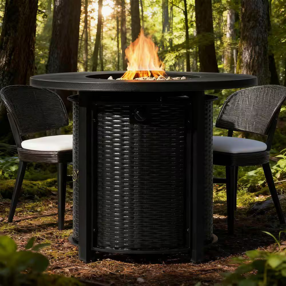 32 In. 50000 BTU Black Propane Gas Fire Pit Table round Steel Fire Pit for outside Patio Deck Garden Courtyard