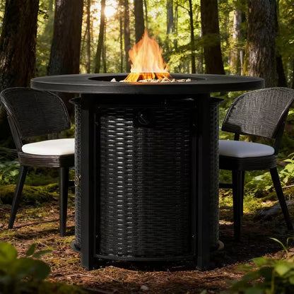 32 In. 50000 BTU Black Propane Gas Fire Pit Table round Steel Fire Pit for outside Patio Deck Garden Courtyard