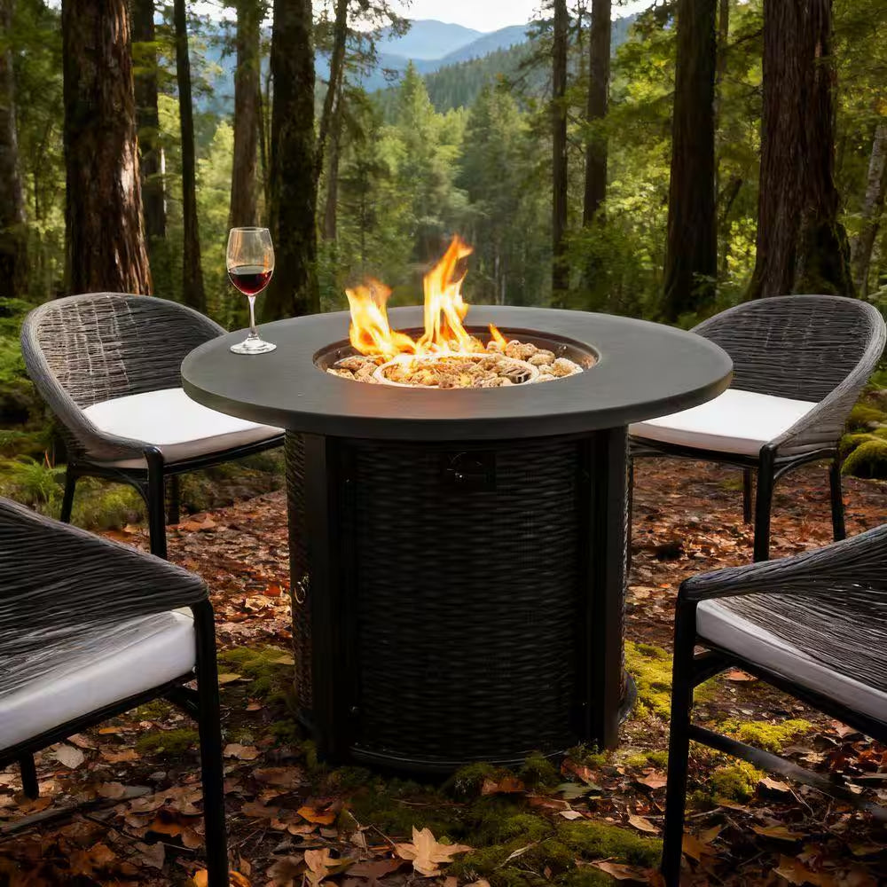 32 In. 50000 BTU Black Propane Gas Fire Pit Table round Steel Fire Pit for outside Patio Deck Garden Courtyard