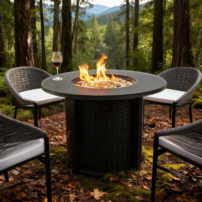 32 In. 50000 BTU Black Propane Gas Fire Pit Table round Steel Fire Pit for outside Patio Deck Garden Courtyard