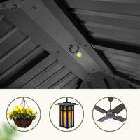 11 Ft. X 13 Ft. Double Roof Hardtop Wooden Patio Gazebo with Netting and Gray Curtains