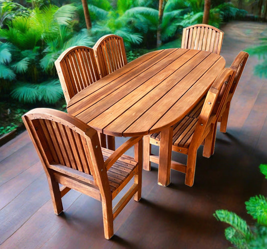 Patio Elegance Farmhouse Oval Redwood Dining Table