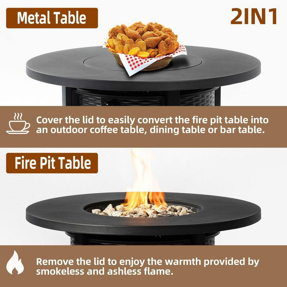 32 In. 50000 BTU Black Propane Gas Fire Pit Table round Steel Fire Pit for outside Patio Deck Garden Courtyard