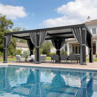 Aluminum Pergola with Adjustable Louvered Roof Waterproof Curtains and Nets