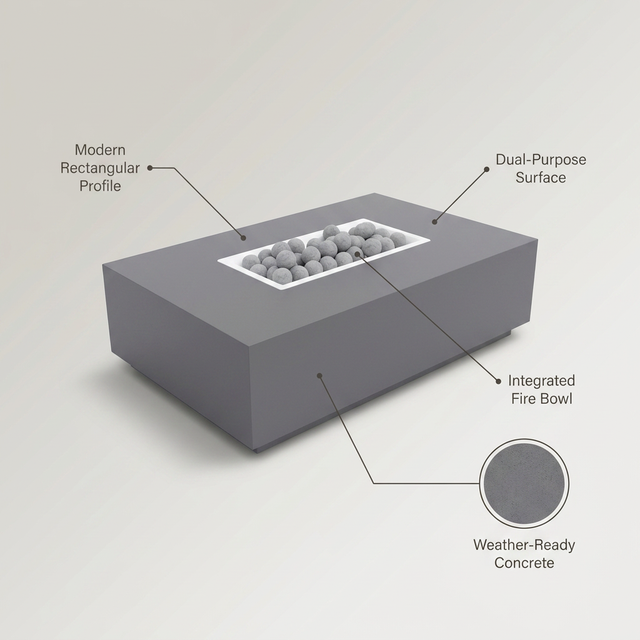 Concrete Fire Pit Table - Rectangular — Lifestyle