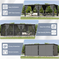 Aluminum Pergola with Adjustable Louvered Roof Waterproof Curtains and Nets
