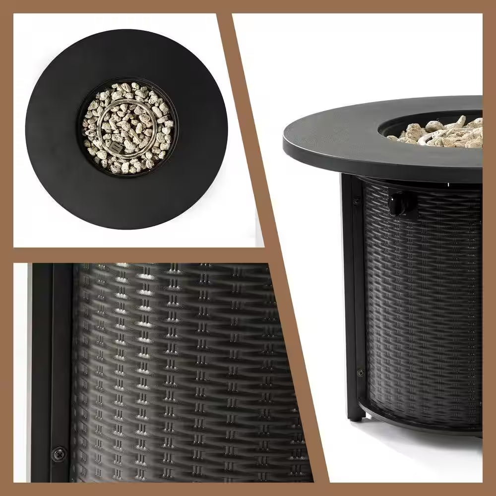 32 In. 50000 BTU Black Propane Gas Fire Pit Table round Steel Fire Pit for outside Patio Deck Garden Courtyard