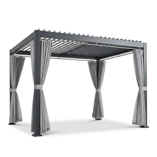 Aluminum Pergola with Adjustable Louvered Roof Waterproof Curtains and Nets