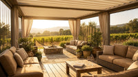 Aluminum Pergola with Adjustable Louvered Roof Waterproof Curtains and Nets — Lifestyle